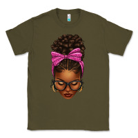 Army Green afro messy bun pink leopard bow Classic Tee - texasbilliewilder