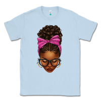 Dusty Blue afro messy bun pink leopard bow Classic Tee - texasbilliewilder