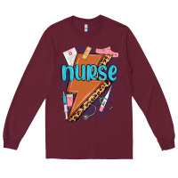 Burgundy nurse lightning bolt Long Sleeve Tee - MaliasSmallBusiness
