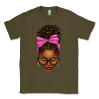 Army Green afro messy bun pink bow Classic Tee - texasbilliewilder