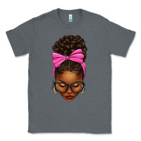 Charcoal Heather afro messy bun pink bow Classic Tee - texasbilliewilder