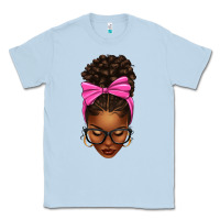 Dusty Blue afro messy bun pink bow Classic Tee - texasbilliewilder