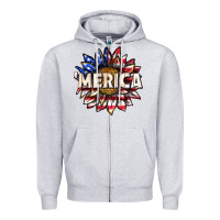 Heather Grey merica with sunflower Zipper Hoodie - texasbilliewilder