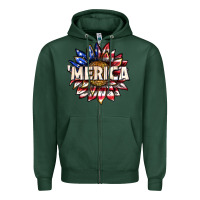 Sports Green merica with sunflower Zipper Hoodie - texasbilliewilder