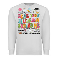 Dove Grey customized teacher dear tiny human behind me back Premium Sweatshirt - JahusDesignShop
