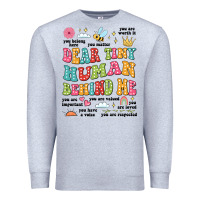 Heather Grey customized teacher dear tiny human behind me back Premium Sweatshirt - JahusDesignShop