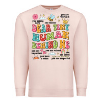 Pale Pink customized teacher dear tiny human behind me back Premium Sweatshirt - JahusDesignShop