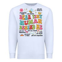 White customized teacher dear tiny human behind me back Premium Sweatshirt - JahusDesignShop