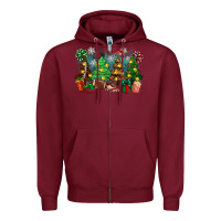 Burgundy christmas trees with football Zipper Hoodie - Zillion Design Studio