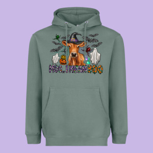 Moo I Mean Boo Heavyweight Hoodie Designed By Cowhidedigitalart