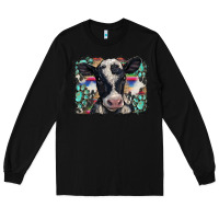 Black western background turquoises gemstones black and white baby cow Long Sleeve Tee - BarkalooDesign