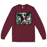 Burgundy western background turquoises gemstones black and white baby cow Long Sleeve Tee - BarkalooDesign