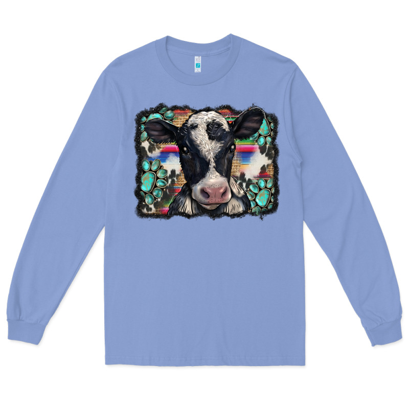 Western Background Turquoises Gemstones Black And White Baby Cow Long Sleeve Tee by BarkalooDesign | Teevron