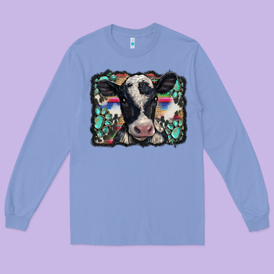 Western Background Turquoises Gemstones Black And White Baby Cow Long Sleeve Tee Designed By Barkaloodesign