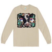 Mushroom western background turquoises gemstones black and white baby cow Long Sleeve Tee - BarkalooDesign