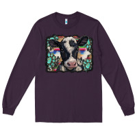 Plum western background turquoises gemstones black and white baby cow Long Sleeve Tee - BarkalooDesign
