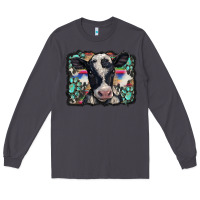 Smoke western background turquoises gemstones black and white baby cow Long Sleeve Tee - BarkalooDesign