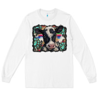 White western background turquoises gemstones black and white baby cow Long Sleeve Tee - BarkalooDesign