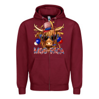 Burgundy moorica with cow billie wilder Zipper Hoodie - texasbilliewilder