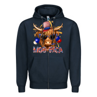 Navy moorica with cow billie wilder Zipper Hoodie - texasbilliewilder