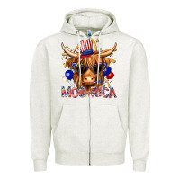 Oatmeal Heather moorica with cow billie wilder Zipper Hoodie - texasbilliewilder