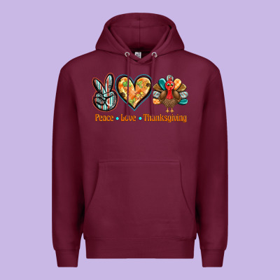 Peace Love Thanksgiving Premium Hoodie Designed By Barkaloodesign