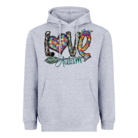 Heather Grey love autism Heavyweight Hoodie - SublimationCraftShop