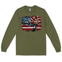Army Green dirt bike american flag Long Sleeve Tee - MaliasSmallBusiness