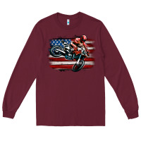 Burgundy dirt bike american flag Long Sleeve Tee - MaliasSmallBusiness