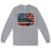 Heather Grey dirt bike american flag Long Sleeve Tee - MaliasSmallBusiness