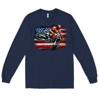 Navy dirt bike american flag Long Sleeve Tee - MaliasSmallBusiness