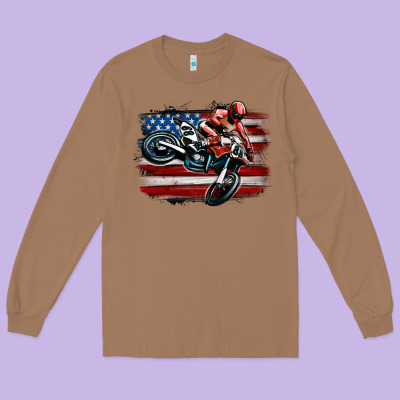 Long Sleeve Tee dirt bike american flag