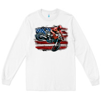 White dirt bike american flag Long Sleeve Tee - MaliasSmallBusiness
