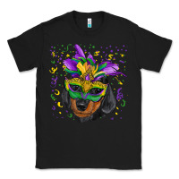Black Mardi Gras Dachshund Puppy with Mask Classic Tee - RanaPortraitStore