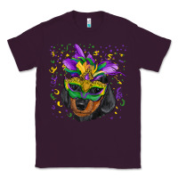 Plum Mardi Gras Dachshund Puppy with Mask Classic Tee - RanaPortraitStore