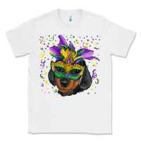 White Mardi Gras Dachshund Puppy with Mask Classic Tee - RanaPortraitStore