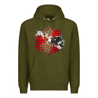 Army Green leopard cowhide Christmas plaid patches Premium Hoodie - Jasminsmagicworld