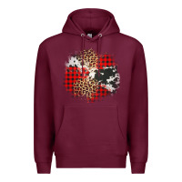 Burgundy leopard cowhide Christmas plaid patches Premium Hoodie - Jasminsmagicworld