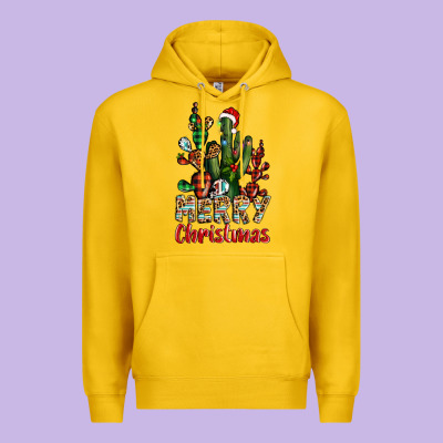 Merry Christmas Cactus Western Premium Hoodie Designed By Barkaloodesign