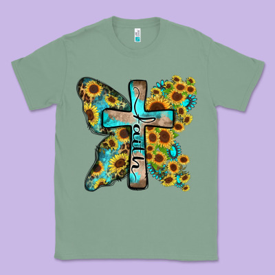 Faith Sunflower Cross Classic Tee Designed By Zillion Design Studio