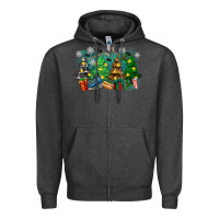 Charcoal Heather christmas trees with hockey Zipper Hoodie - Zillion Design Studio