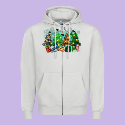 Zipper Hoodie christmas trees with hockey