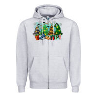 Heather Grey christmas trees with hockey Zipper Hoodie - Zillion Design Studio