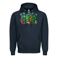 Navy christmas trees with hockey Zipper Hoodie - Zillion Design Studio