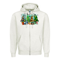 Oatmeal Heather christmas trees with hockey Zipper Hoodie - Zillion Design Studio