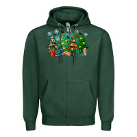 Sports Green christmas trees with hockey Zipper Hoodie - Zillion Design Studio
