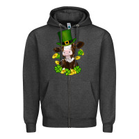 Charcoal Heather st patricks day cow Zipper Hoodie - RanaPortraitStore