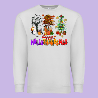 Happy Hallothanksmas Trees Premium Sweatshirt Designed By Adodesignshop