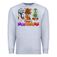 Heather Grey happy hallothanksmas trees Premium Sweatshirt - AdoDesignShop