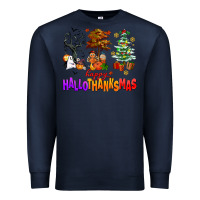 Navy happy hallothanksmas trees Premium Sweatshirt - AdoDesignShop